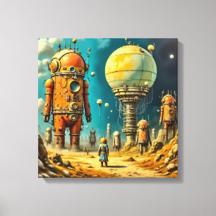 Leinwanddruck (Riesiger orangefarbener Roboter)