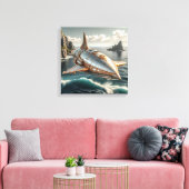 Leinwanddruck (Silbernes UFO über Wasser) (Insitu (Wohnzimmer))