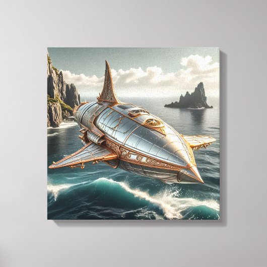 Leinwanddruck (Silbernes UFO über Wasser) (Vorderseite)
