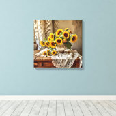 Leinwanddruck (Sonnenblumen und Spitze) (Insitu (Holzboden))