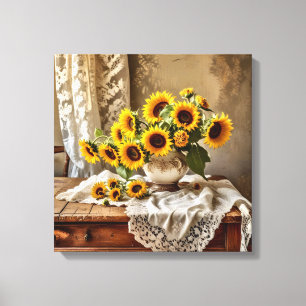 Leinwanddruck (Sonnenblumen und Spitze)