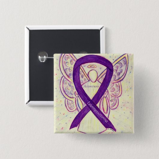 Leiomyosarkom Lila Awarness Ribbon Angel Button (Vorne & Hinten)