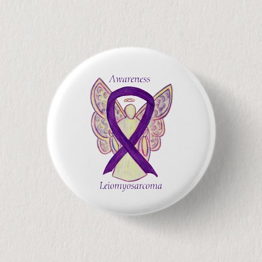 Leiomyosarkom Lila Awarness Ribbon Angel Button (Vorderseite)