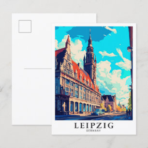 Leipzig Deutschland Kunst Vintage Reise Illustrati Postkarte