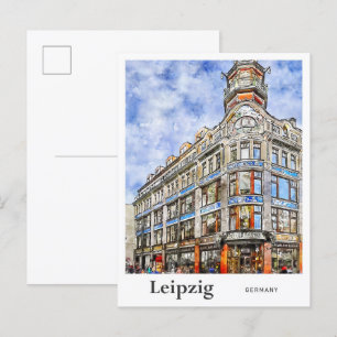 Leipzig Deutschland Reise Wasserfarbe Handgezeichn Postkarte