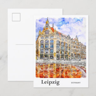 Leipzig Deutschland Reise Wasserfarbe Handgezeichn Postkarte