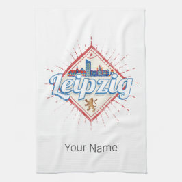 Leipzig Deutschland Sachsen Retro Skyline Vintag Geschirrtuch