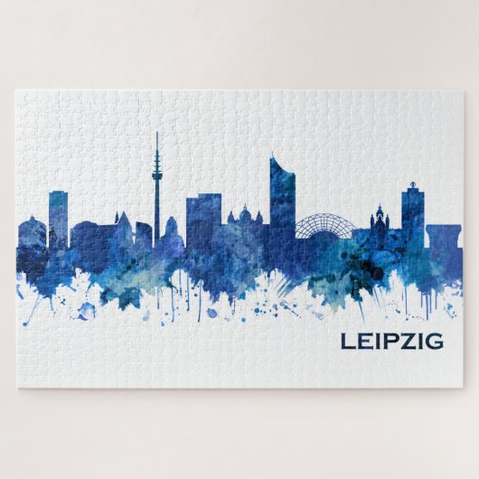Leipzig Deutschland Skyline Blue Puzzle (Horizontal)