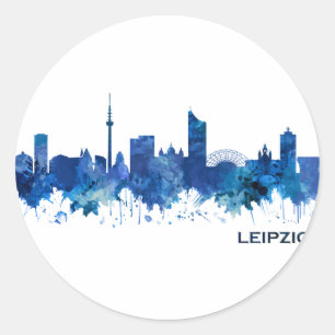 Leipzig Deutschland Skyline Blue Runder Aufkleber