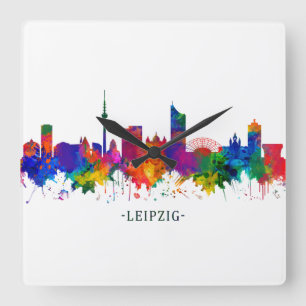 Leipzig Deutschland Skyline Quadratische Wanduhr