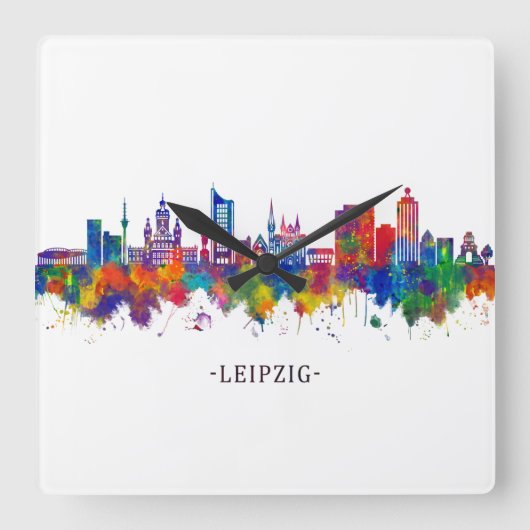 Leipzig Germany Skyline Quadratische Wanduhr (Vorderseite)