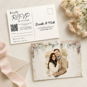 Leise Gesprochene Rustikale Florale RSVP-Karte Postkarte