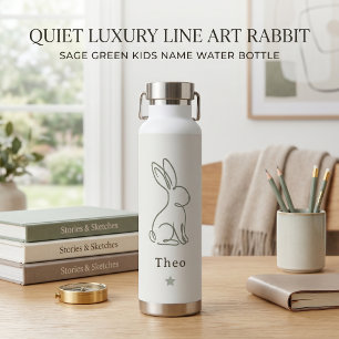 Leise Luxus-Linienkunst-Hase Sage Grün Kinder Name Trinkflasche