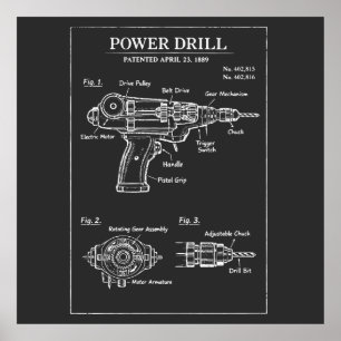Leistungsbohrer-Patent-Blueprint Poster