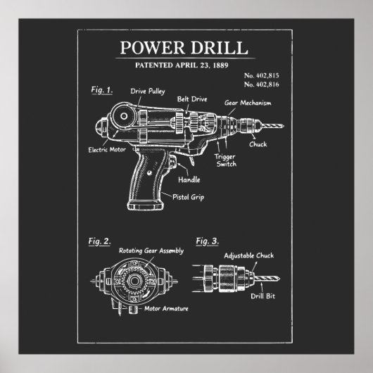 Leistungsbohrer-Patent-Blueprint Poster (Vorne)