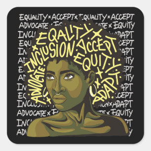 Leistungsstarke Afro Art über Equity und Inklusion Quadratischer Aufkleber