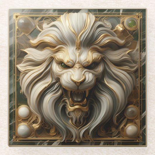Leistungsstarker Goldener Löwe mit reichhaltiger O Glasuntersetzer (Vorderseite)