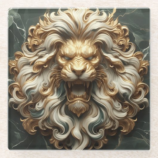 Leistungsstarker Goldener Löwe mit smaragdgrünen A Glasuntersetzer (Vorderseite)