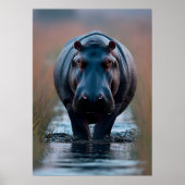 Leistungsstarkes Hippopotamus in Feuchtgebieten Poster (Vorne)