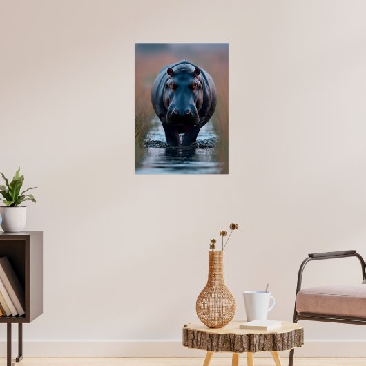 Leistungsstarkes Hippopotamus in Feuchtgebieten Poster (Wohnzimmer 3)