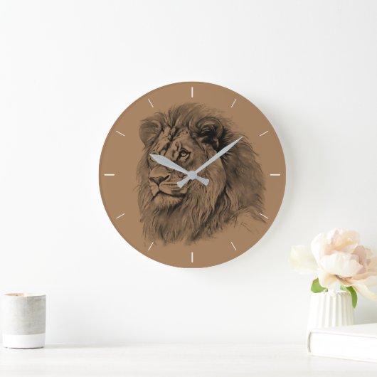 Leistungsstarkes Löwenportrait Große Wanduhr (Zuhause)