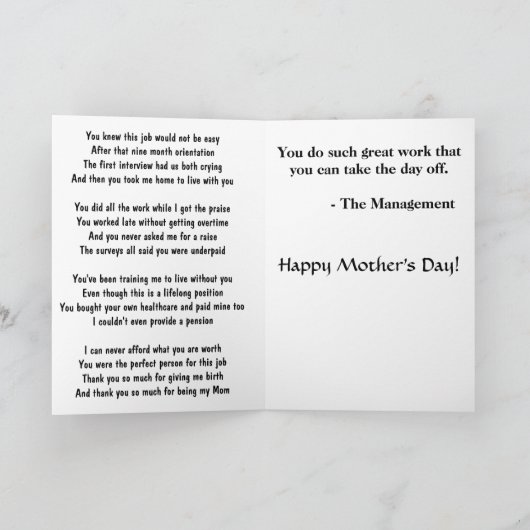 Leistungsüberprüfung am Muttertag Karte (Innenseite)