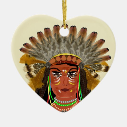 Leiter der Native Amerikanische Ureinwohner Feathe Keramik Ornament (Vorne)
