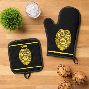Leiter des Abzeichens der Polizei der Küche Ofenhandschuh & Topflappen-Set