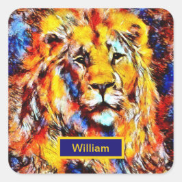 Leiter einer Lion Vintag Art mit Namen Quadratischer Aufkleber