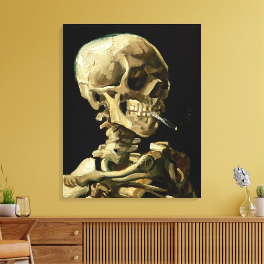 Leiter eines Skeletts mit brennender Zigarette Leinwanddruck (Insitu (Wohnzimmer))