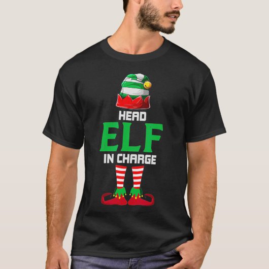 Leiter Elf in Charge Funny Christmas Party Pajama T-Shirt (Vorderseite)