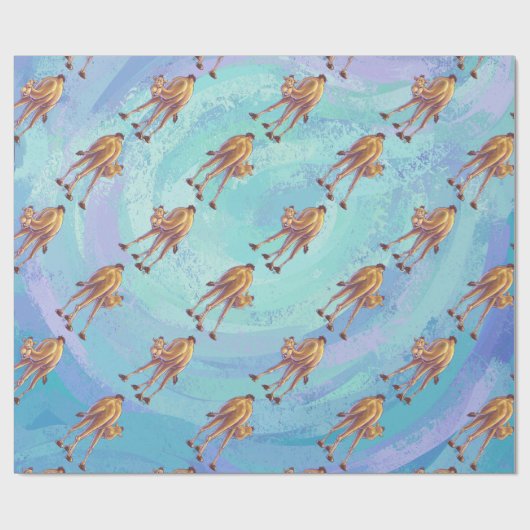 Leiter und Schwanz Camel Pattern auf blau Geschenkpapier (Flach)