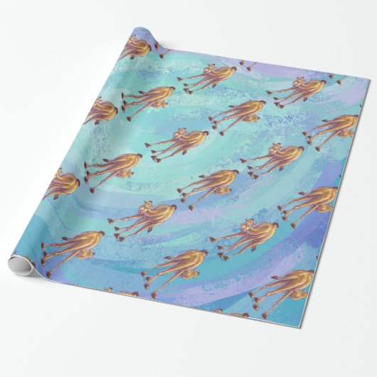 Leiter und Schwanz Camel Pattern auf blau Geschenkpapier (Ungerollt)
