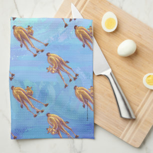 Leiter und Schwanz Camel Pattern auf blau Geschirrtuch