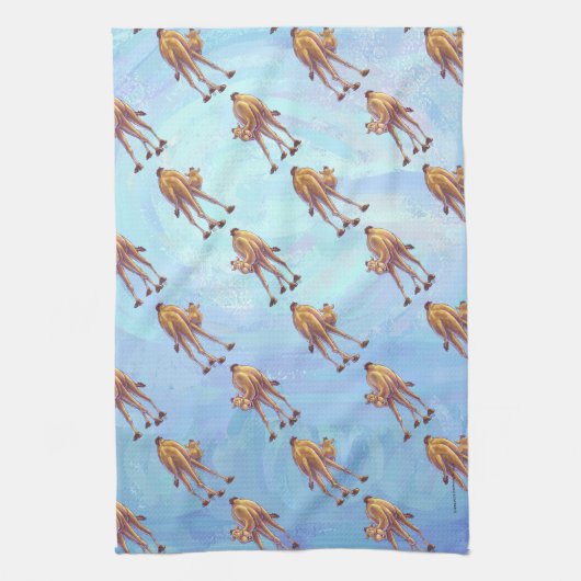 Leiter und Schwanz Camel Pattern auf blau Geschirrtuch (Vertikal)