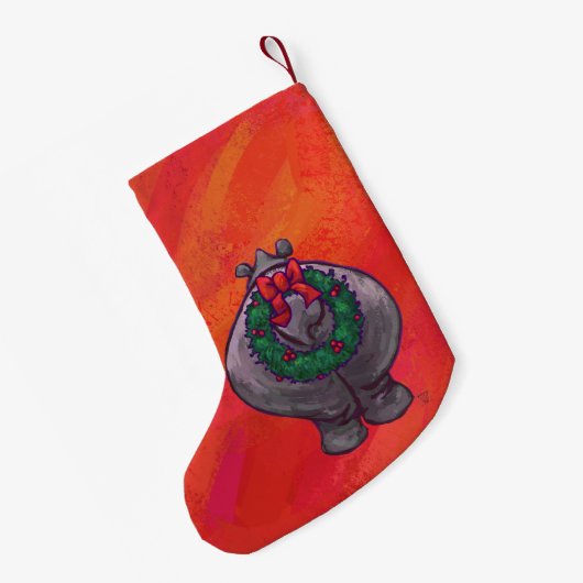 Leiter und Schwanz Festivals Hippo auf Rot Kleiner Weihnachtsstrumpf (Rückseite (Hängend))
