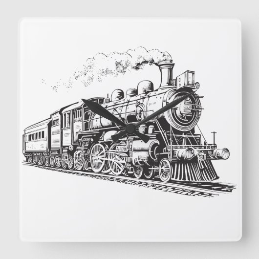 Leiterbahn Vintage Grafikdesign-Skizze Retro-Steam Quadratische Wanduhr (Vorderseite)