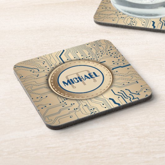 Leiterplatte-Elektronik-Kupfer-Monogramm Getränkeuntersetzer (Linke Seite)