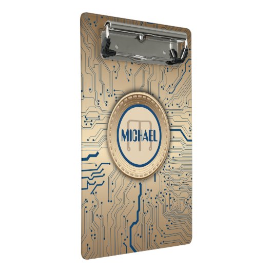 Leiterplatte-Elektronik-Kupfer-Monogramm Mini Klemmbrett (Schrägansicht)