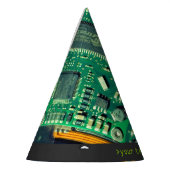 Leiterplatten, elektronische Bauteile und gedruckt Partyhütchen (Links)