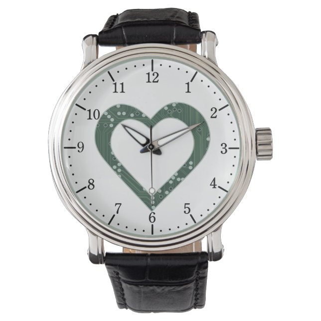 Leiterplatten Muster Herz Armbanduhr (Vorderseite)
