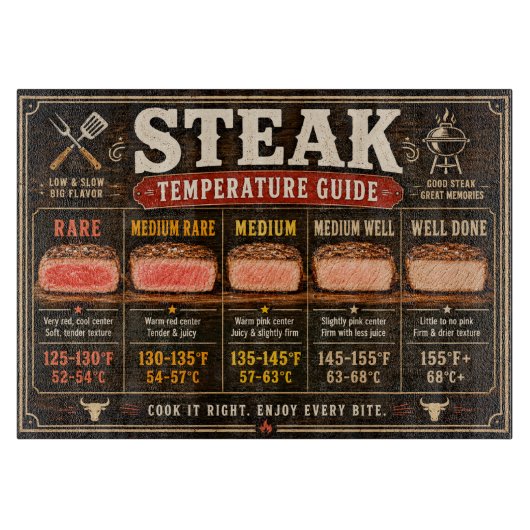 Leitfaden für Steak-Temperatur Schneidebrett (Vorderseite)