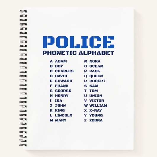 Leitfaden zur Polizei Phonetische Alphabet Notizblock (Vorderseite)