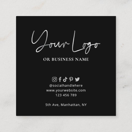 Leitfaden zur Sicherheit von Kerzen, Schwarz-Silbe Quadratische Visitenkarte (Rückseite)