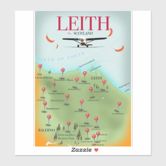 Leith Scotland Vintage Style-Landkarte Aufkleber (Blatt)
