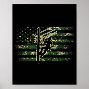 Leitungsmonteur amerikanische Flagge Elektrokabel  Poster