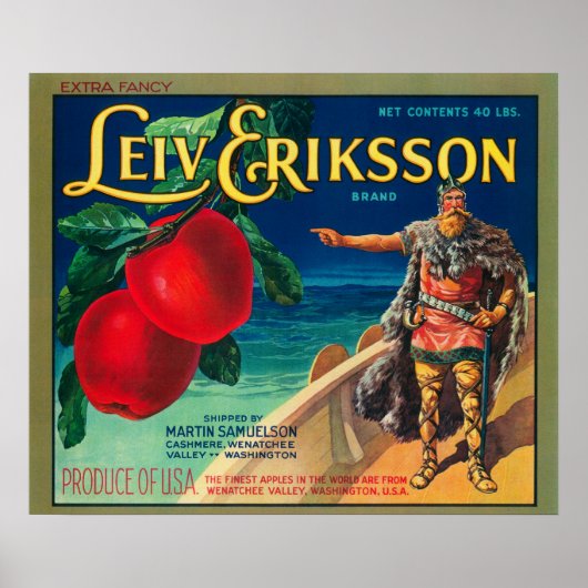 Leiv Eriksson Apple Label - Cashmere, WA Poster (Vorne)