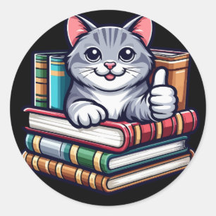 Lektüre von Büchern Katzenlehrer Runder Aufkleber