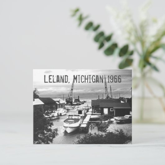 Leland Michigan Retro 1966 Leelanau Hafenboote Postkarte (Stehend Vorderseite)