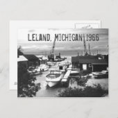 Leland Michigan Retro 1966 Leelanau Hafenboote Postkarte (Vorne/Hinten)